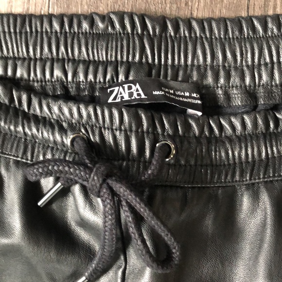 ZARA Faux Leather Joggers, Black, Size M - Picture 2 of 4